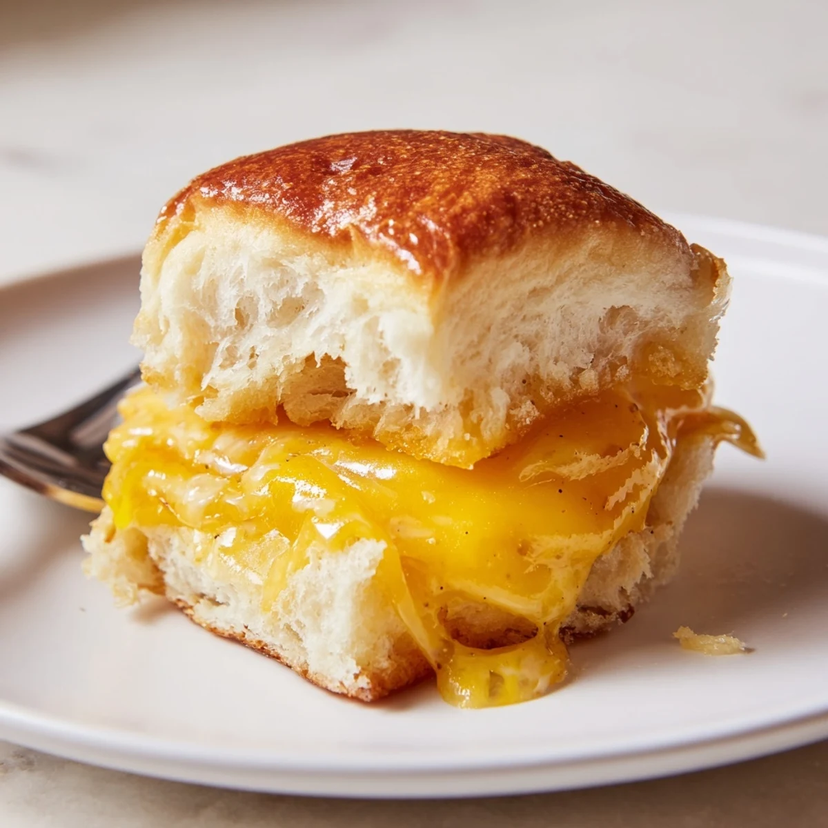Party ready Mini Grilled Cheese Hawaiian Rolls Recipe brushed with honey butter.