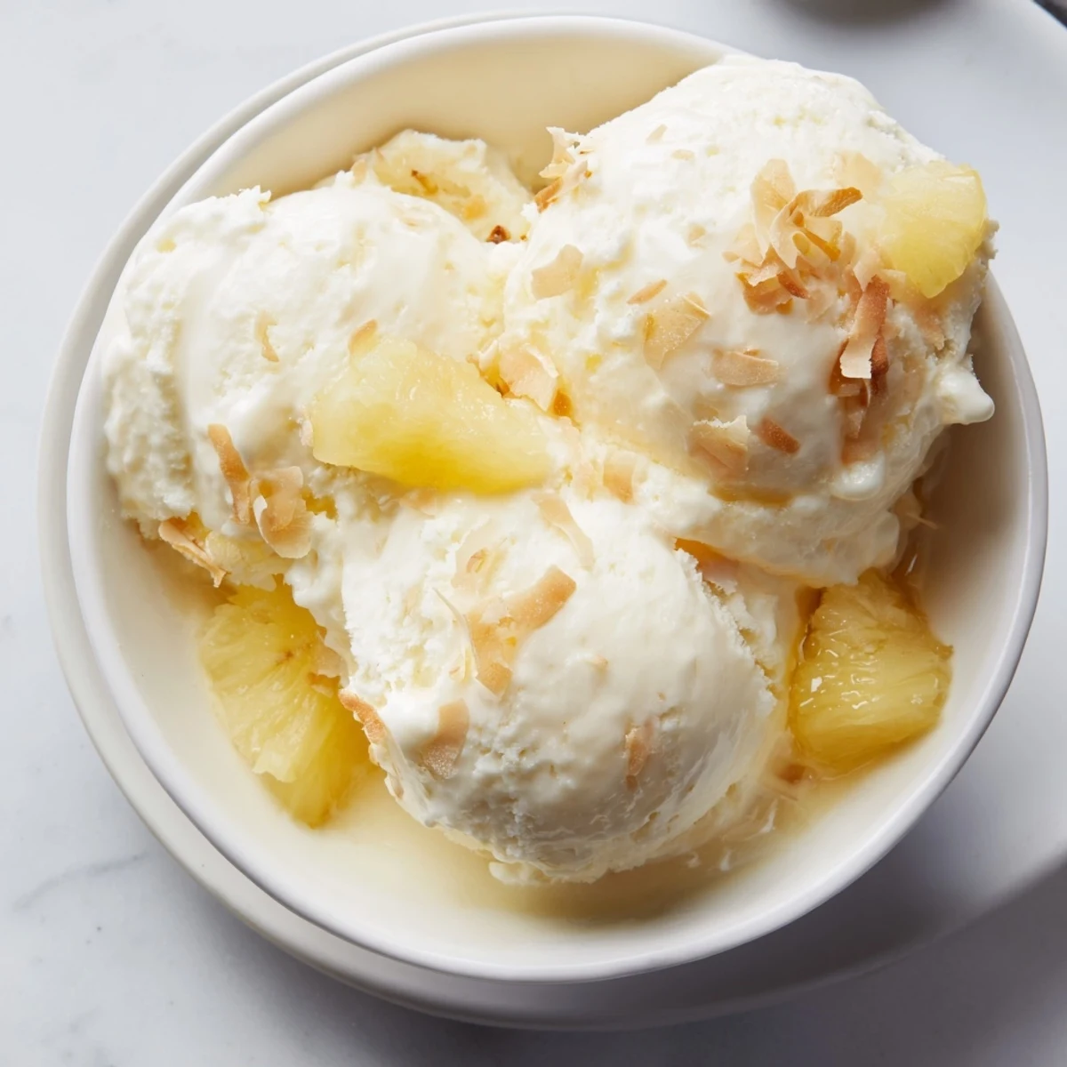 Creamy Pineapple Ice Cream in a bowl, silky texture, bright tropical aroma  