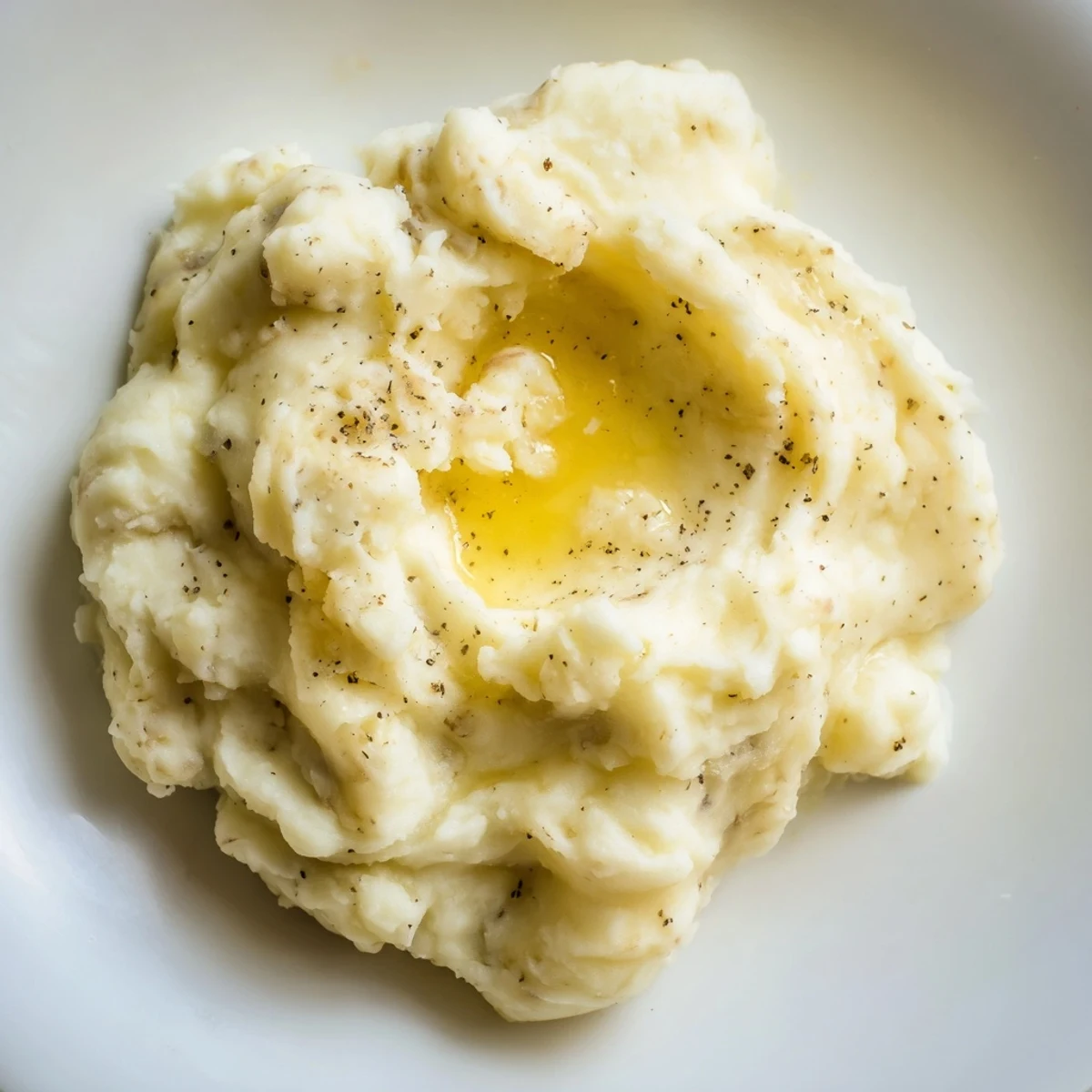 Fluffy mashed potatoes with golden butter swirl served alongside roasted herb-crusted main dish