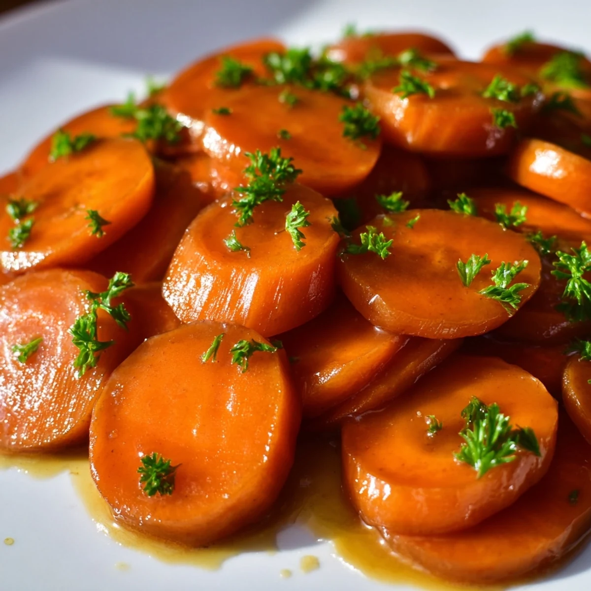 Succulent glazed carrots arranged elegantly with glossy caramelized coating for a beautiful holiday side dish