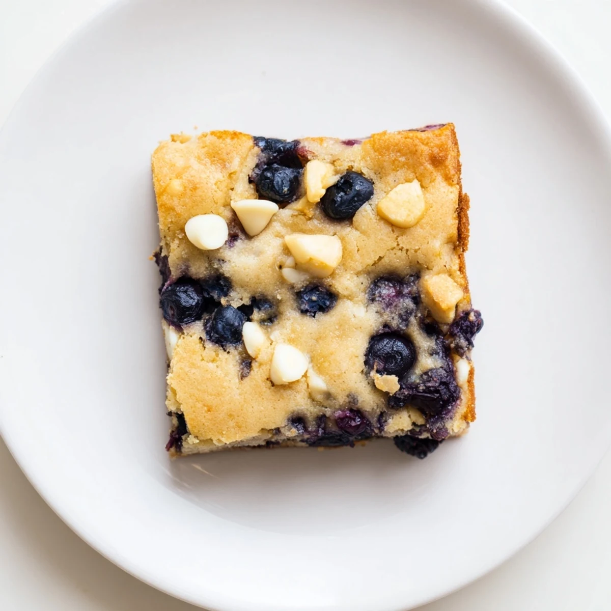 Soft chewy blueberry blondies fresh from the oven with vanilla ice cream on the side