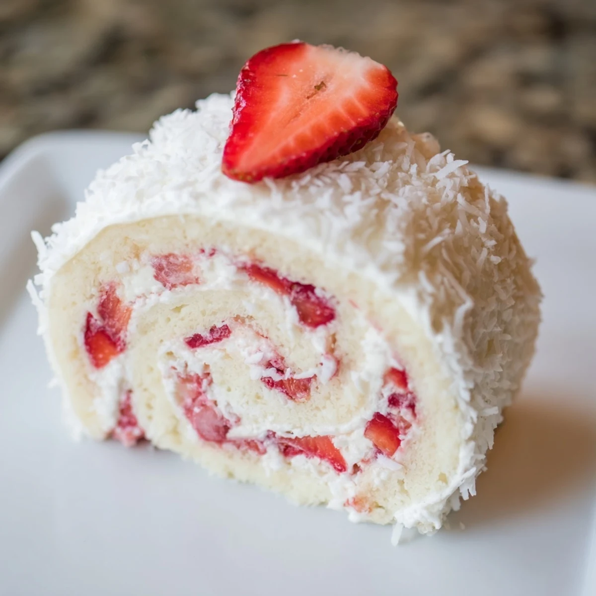 Dessert sushi rolls featuring vanilla sponge cake wrapped around sweet strawberry cream filling