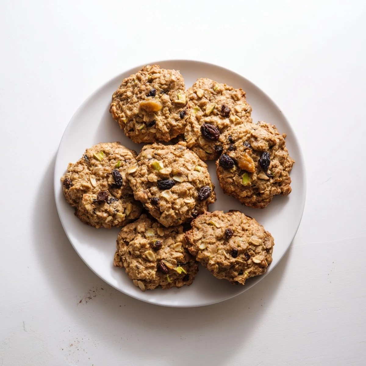 Soft wholesome zucchini bread breakfast cookies studded with raisins and chocolate chips, freshly baked
