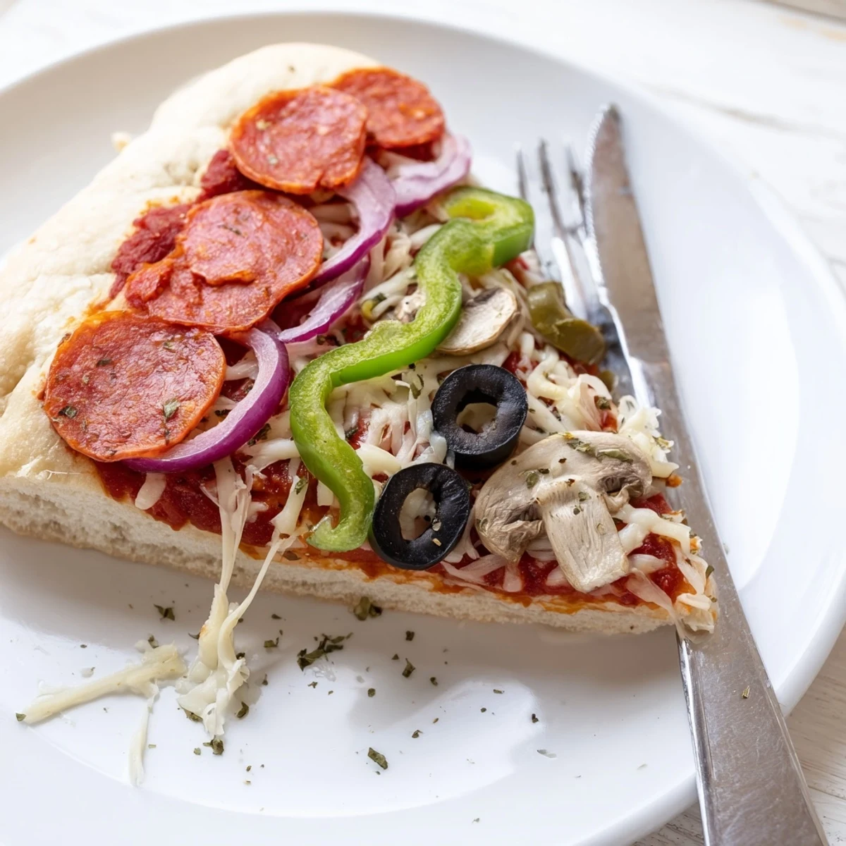 Warm Focaccia Pizza Supreme paired with salad, aromatic olive oil drizzle