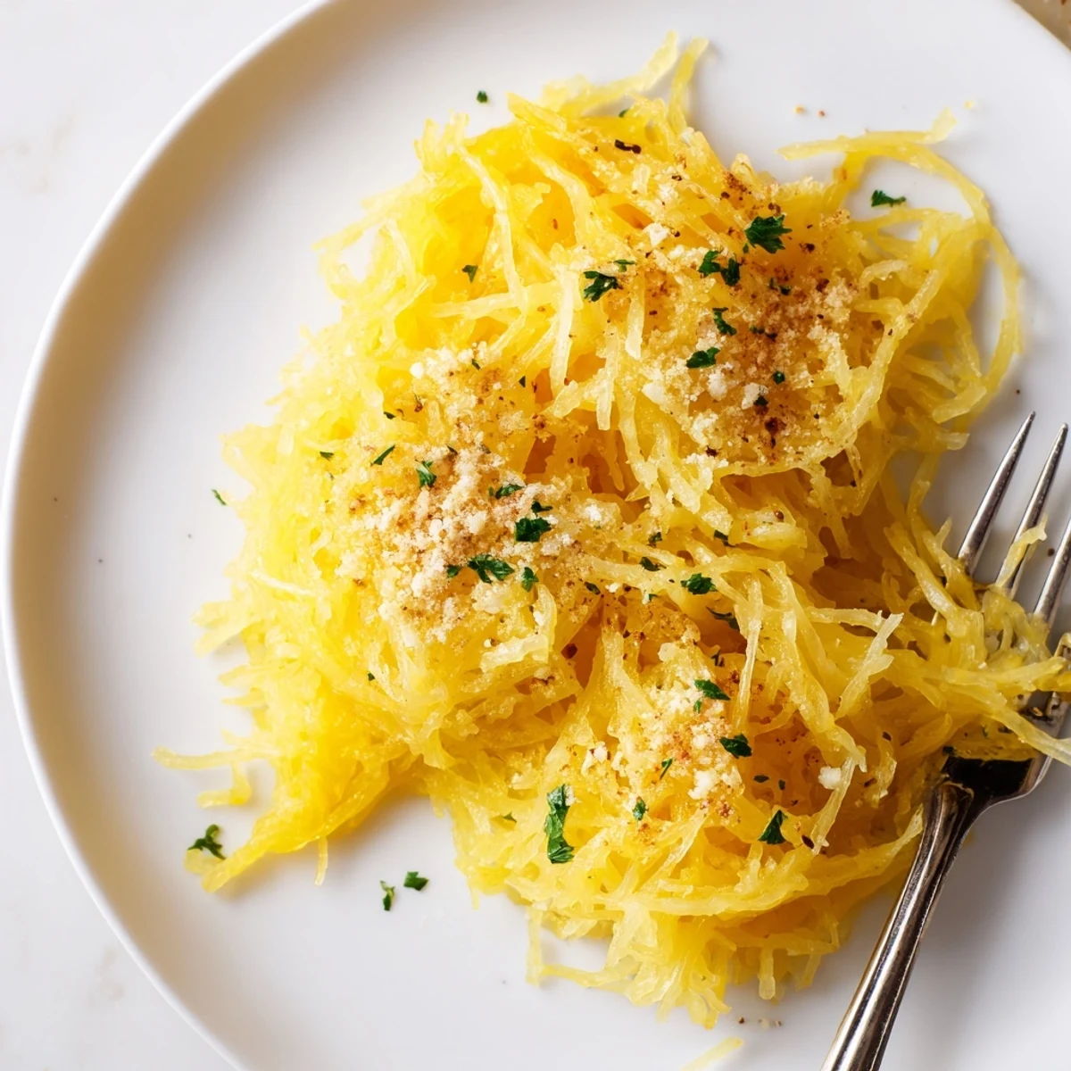 Roasted strands tossed in cheesy sauce — Spaghetti Squash Mac Cheese, served warm