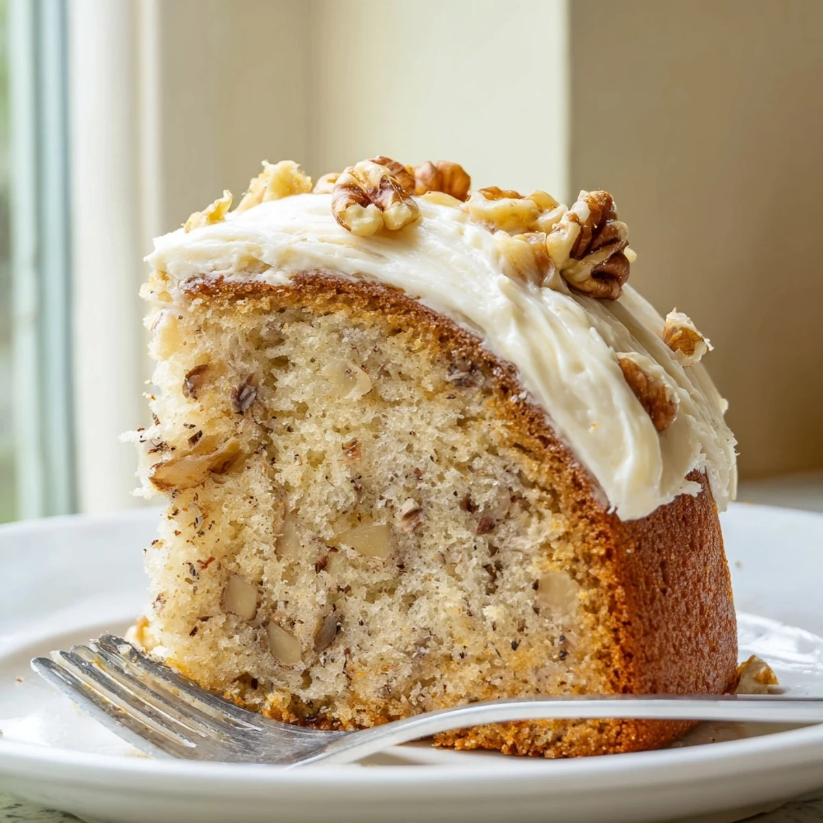 Moist banana cake fresh from the oven with a cracked golden crown