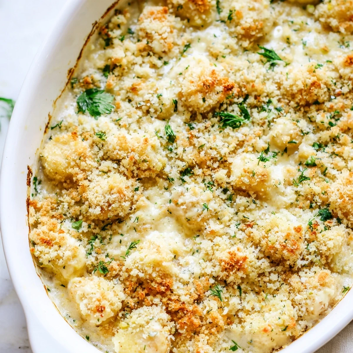 Golden crispy chicken Kiev casserole fresh from the oven with bubbling herb butter