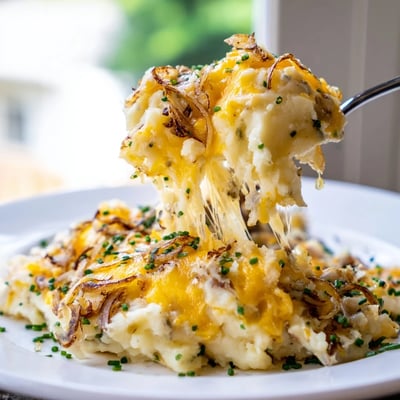 Cheesy Onion Mashed Potato Casserole